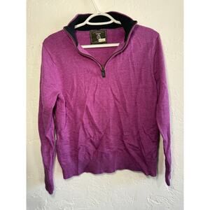 Maker & Company purple 100% merino wool 1/4 zip sweater womens medium preppy